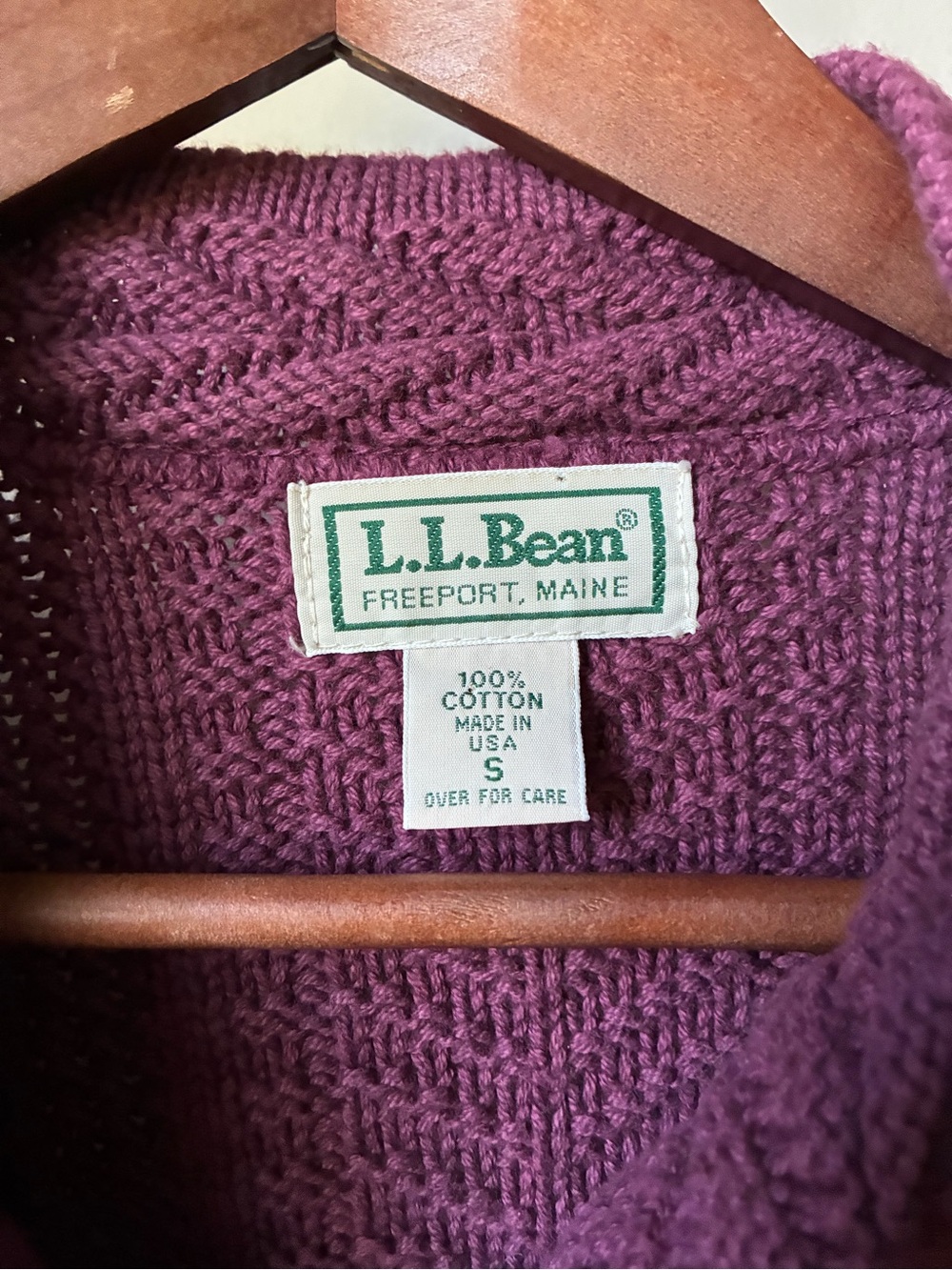 Vintage L.L.Bean 100% Cotton Cable Knit Button Up Cardigan Size S Plum - Picture 4 of 11